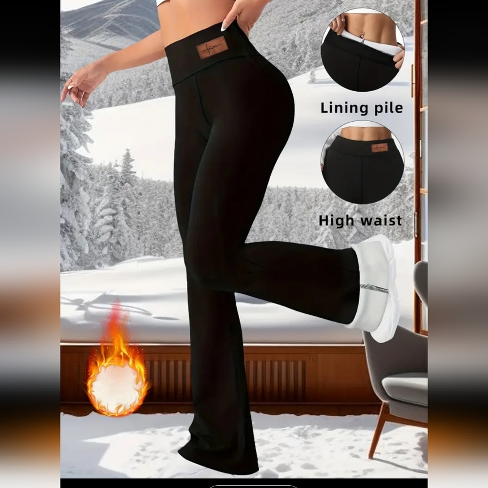 ❄️ Women’s Winter Fleece-Lined High-Waist Bell Bottom Pants – Size S